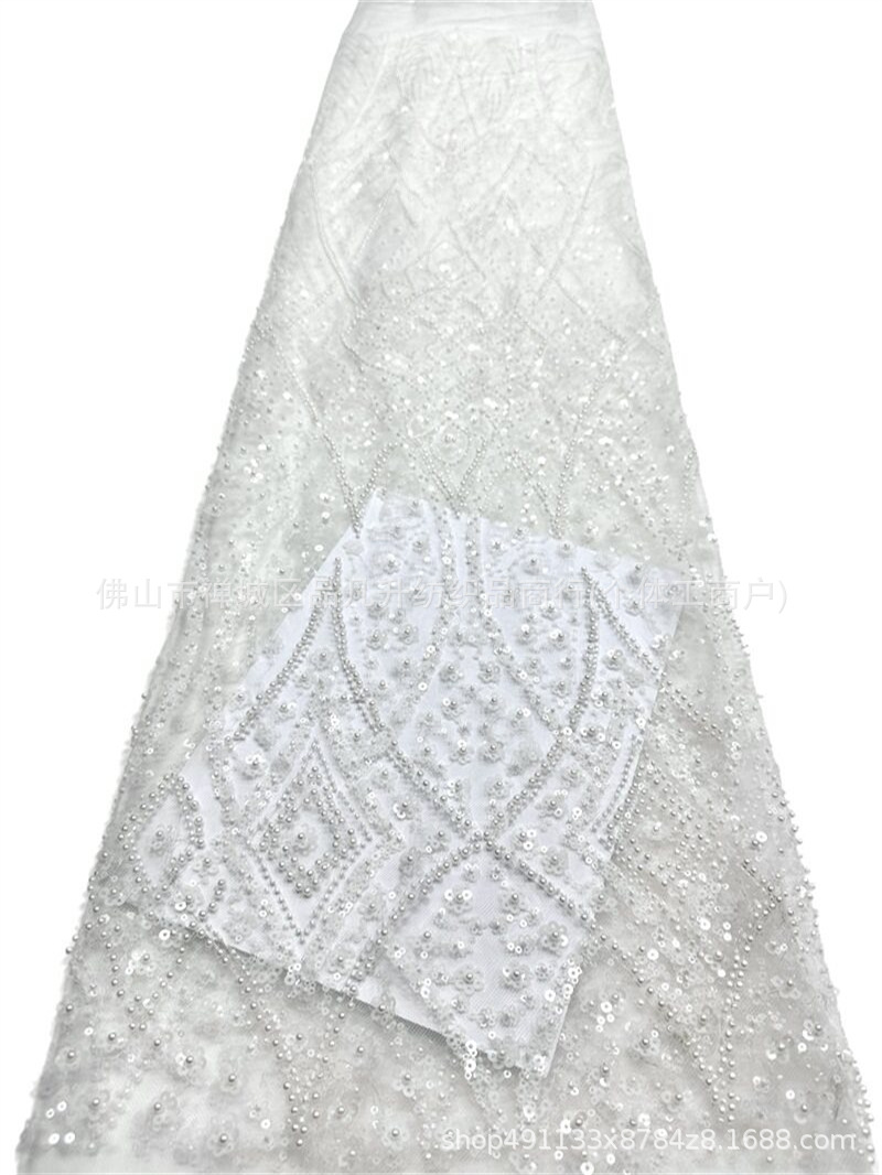 Tejido de cuentas de sequilla muestra de producción de tela bordada fabricante de entrega directa de tela bordada de boda de alta gama en stock