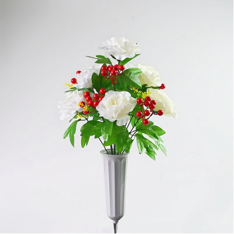 Simulación de rosas 12 cabezas 6 frutas de jaula para la mesa de comedor balcón flores falsas flores falsas decoración flores falsas