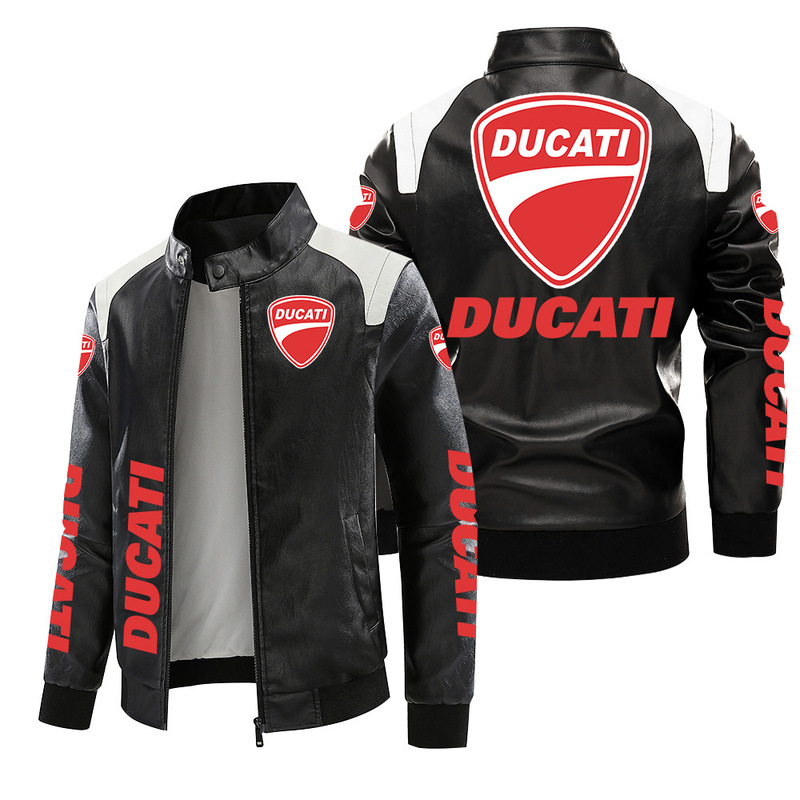 [European size plus velvet] Ducati locomotive standard leather jacket large size printed autumn and winter jacket pu high-grade men's clip