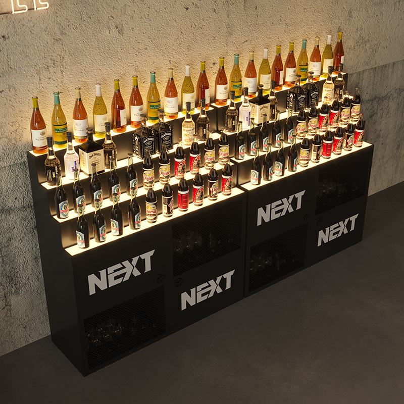 Industrial Style Container Wine Display Cabinet Wrought Iron Storage Rack Luminous Wine Cabinet Bar Bar Whiskey Rack