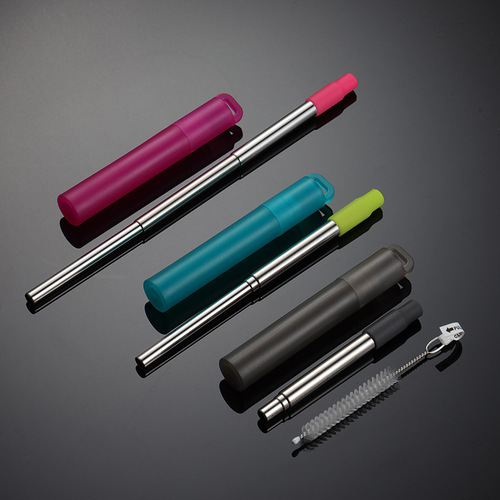 Aion 304 retractable straw set with silicone mouth storage box portable beverage milk tea straw reusable gift