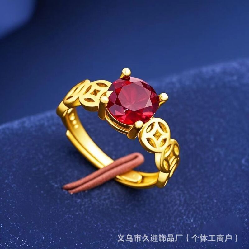 ホット販売マイクロ象嵌ジルコンファッションシンプルな 18 K 中空コインリング開口部調整可能なマネー Duoduo リング卸売|undefined