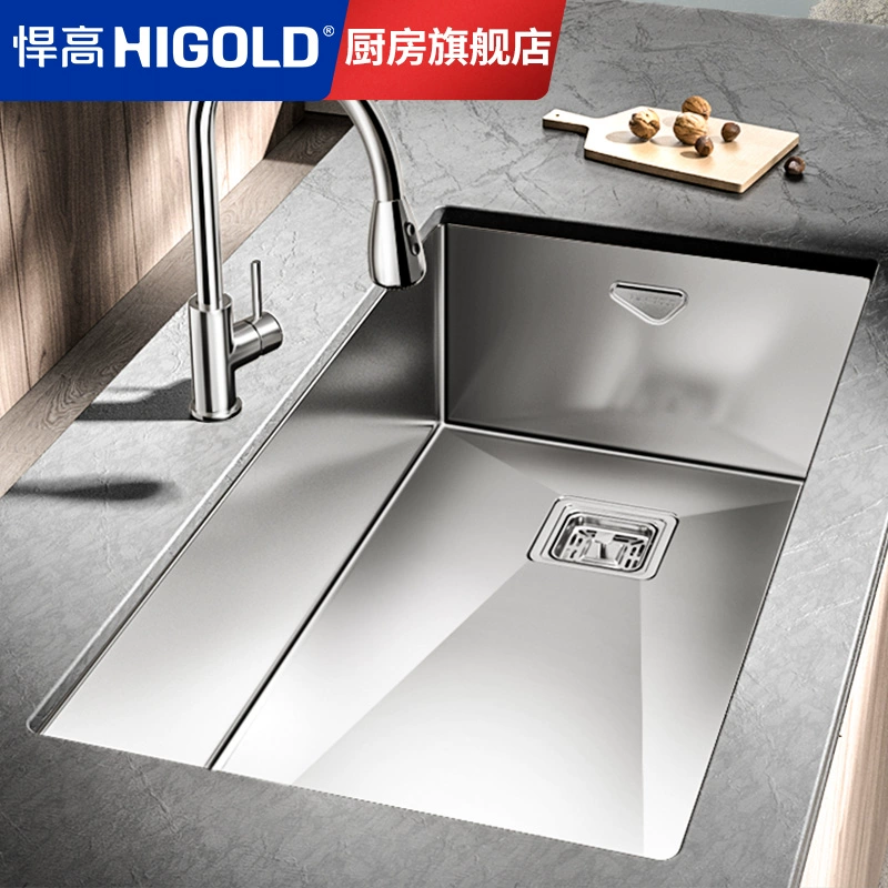 Яма handmade single-tank wash basin vegetable basin under counter basin side hole large single basin 304 stainless steel kitchen