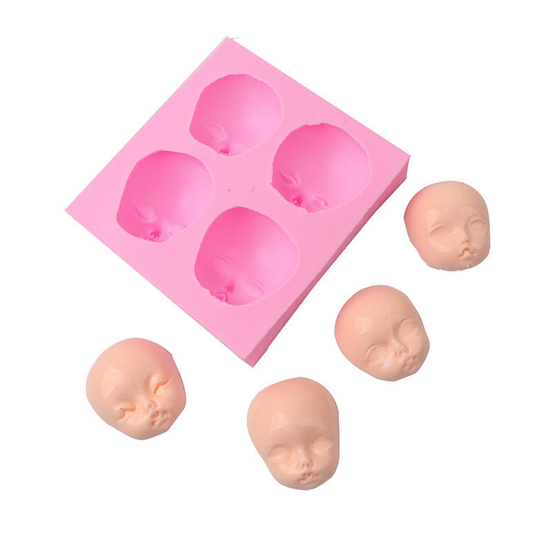 Fondant muñeca molde de silicona 4 piezas cara molde arcilla cerámica suave molde para hornear fondant pastel chocolate molde