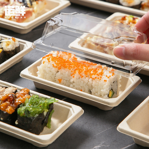 Biodegradable sushi packaging box disposable sushi box takeaway Japanese sashimi box packaging box high-end rectangular