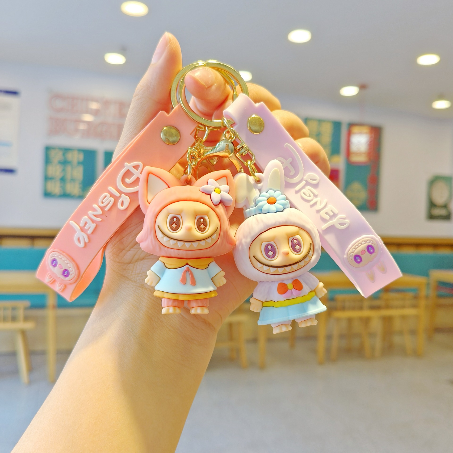 Cross-Dressing Cartoon Keychain Cute Strawberry Bear Doll School Bag Pendant Key Chain Doll Machine Small Gift