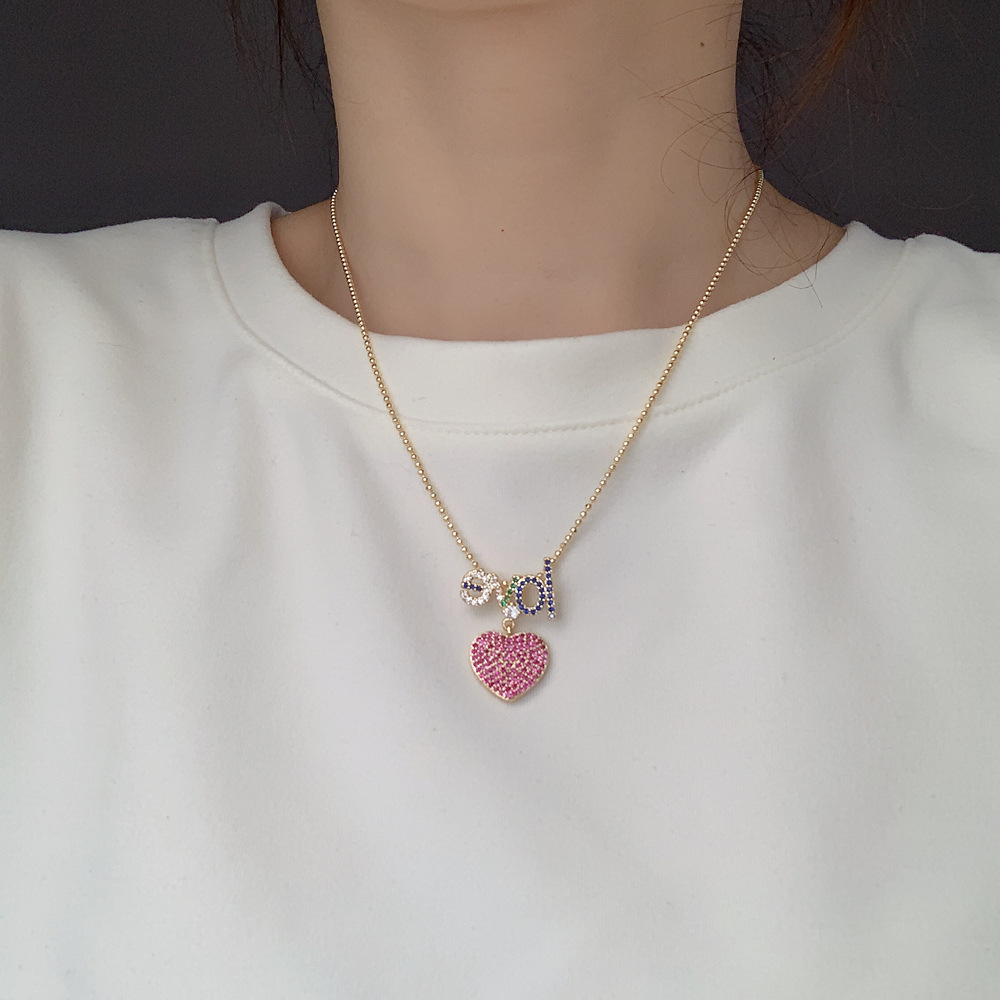 Simple Style Heart Shape Copper Plating Inlay Rhinestones Pendant Necklace 1 Piece