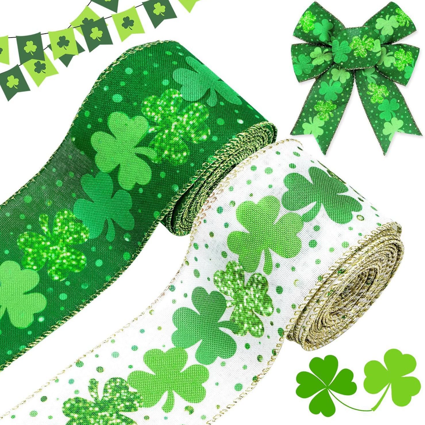 День Святого Патрика Золотой проводной Край Лента Клевер в горошек ленты DIY гирлянда