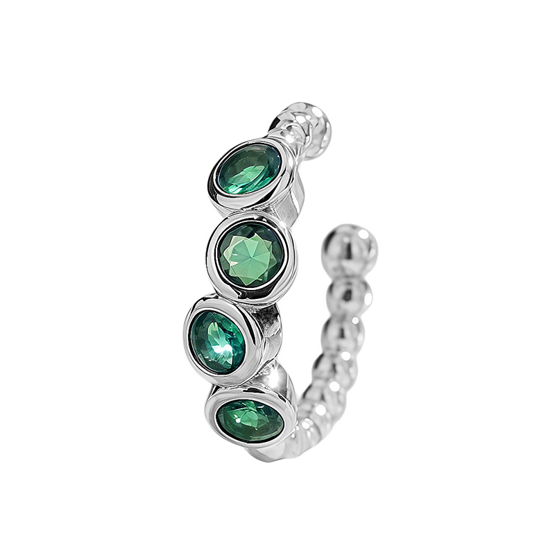 Green diamond round diamond ear clips