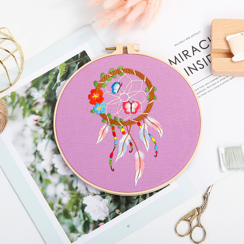 Paquete de material de bordado a mano de bricolaje original, kit de bordado de campanillas de viento, hermosas plumas de cuento de hadas, inglés europeo, transfronterizo