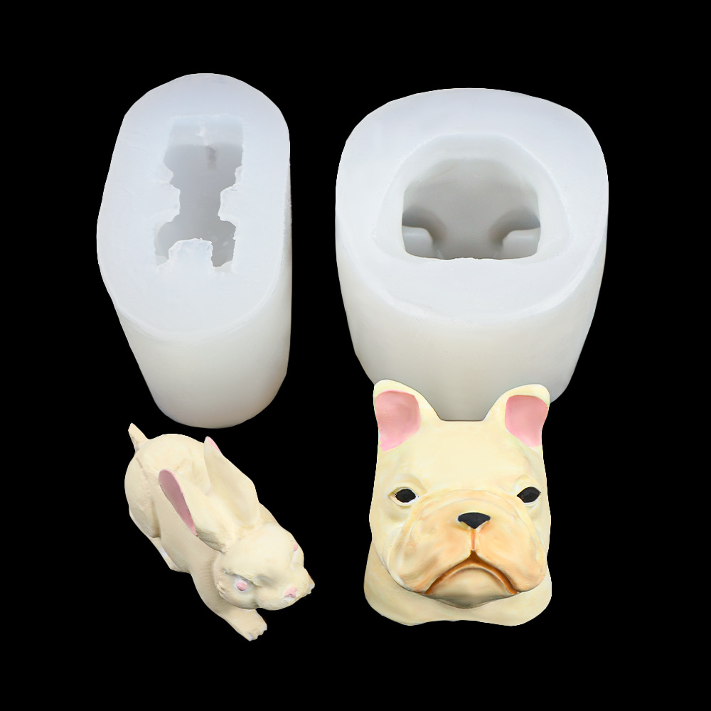 Molde de silicona de dibujos animados de perro ratón mascota Bulldog Bunny Decoración de coche Molde de vela de aromaterapia Molde de chocolate
