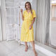 2022 Amazon New Spring and Summer Short-sleeved V-neck Small Floral Polka Dot Red Dress European and American Elegant Dress Long Dress