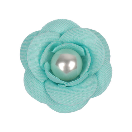 Factory Direct Sale In Stock 5cm 7.5cm Plain Color Camellia Flower with Pearl Handmade Flower Accessory Fabric Flower Brooch