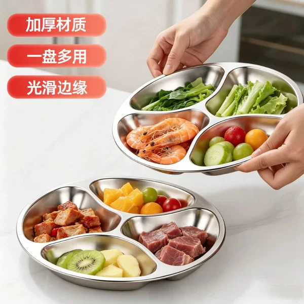 Stainless steel prep tray with compartments, ingredient separator, seasoning tray, kitchen cooking prep tray, serving tray for scallions, ginger, garlic, home use