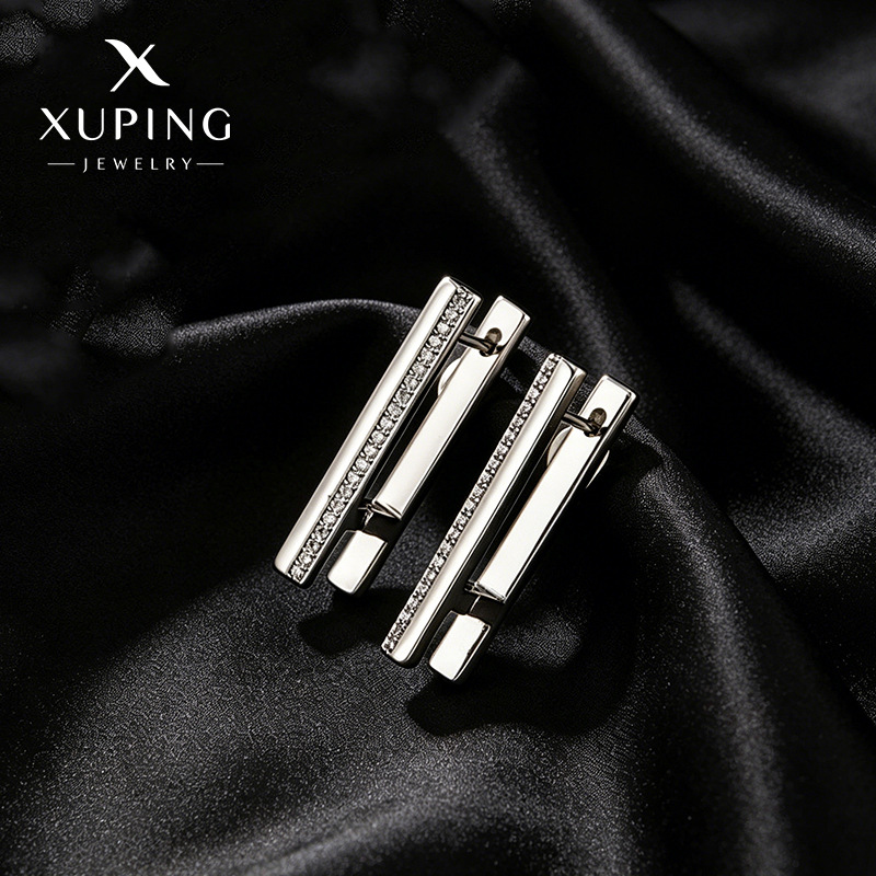 Pendientes de Oreja con Diseño Geométrico y Diamantes, Estilo Minimalista y Moderno de Xuping, Diseño Exclusivo