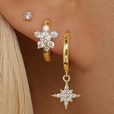 Eight-pointed Star Drop Earrings With Zircon For Women Luxury Style_voghion.com