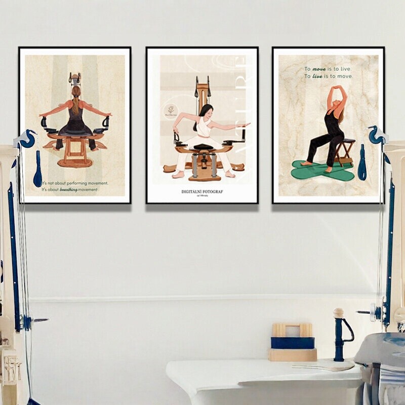 Yoga studio wall art, Chanrou studio wall decoration painting, Pilates gym cartoon girl, artistic retro style