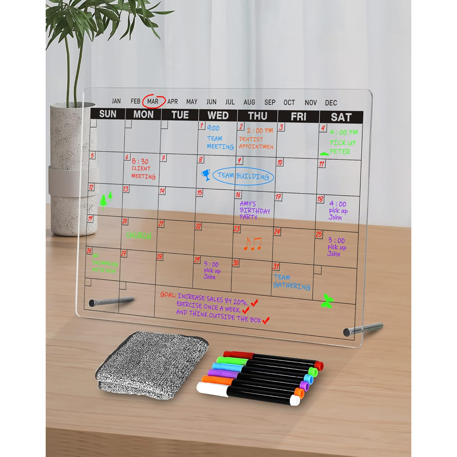 跨境热销冰箱透明彩色磁性磁吸日历板可重复使用干擦板白板备忘板