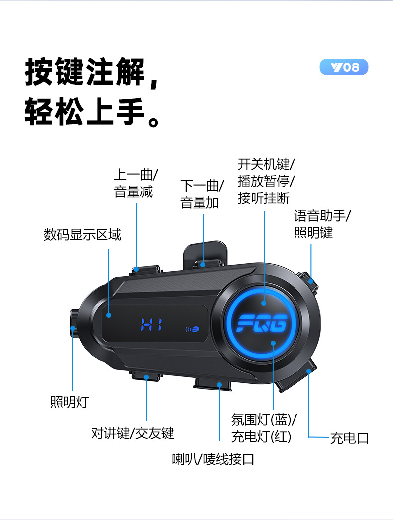 Y08 Cross-Border New Model Helmet Bluetooth Headset Mp3 Mixing Music Sharing Lcd Screen Fm Intercom Helmet Headset
