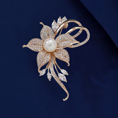 Floral Pearl Brooch for Women, Elegant Suit, Anti-Slip Button Pin, Coat Outerwear, Sweater, Pin to Hold Clothes, Floral Brooch