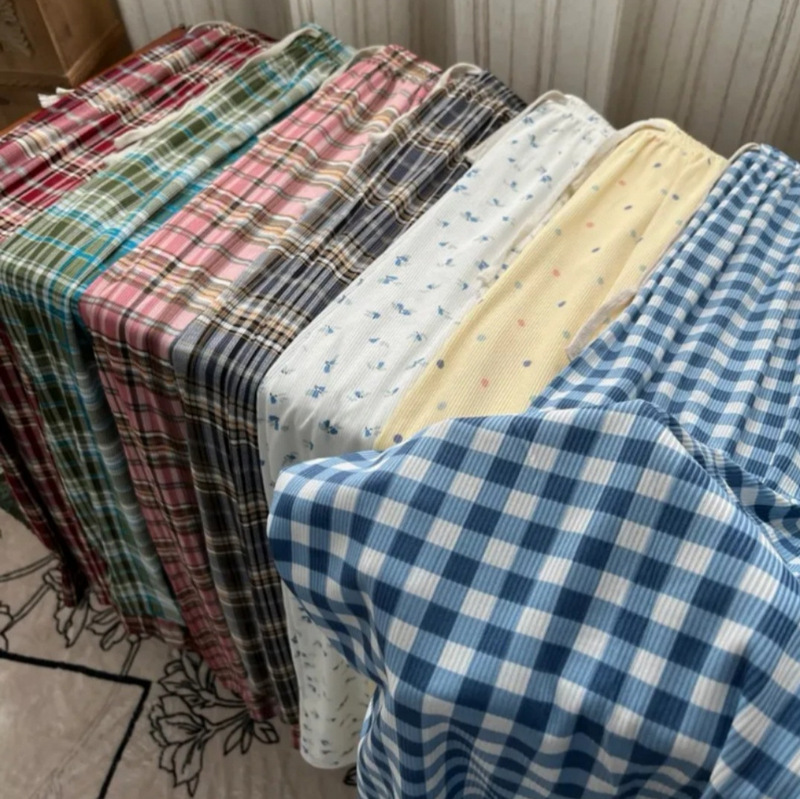 Ice Silk Threaded Walking Pants Summer Light and Thin Straight Wide Leg Casual Pants High Waist Slimming Lazy Fashion