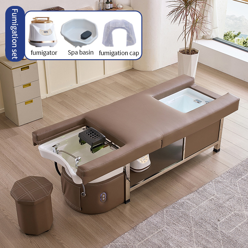 Cama eléctrica elevadora multifuncional para salón de belleza, cama de lavado de cabello, cama de masaje para terapia de cabeza, cama de masaje y cama de fumigación para circulación de agua