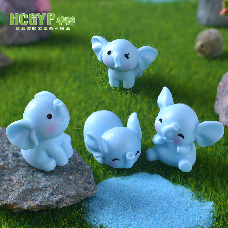 Micro Landscape Artificial Cute Blue Elephant Micro Landscape Ornaments Landscaping DIY Accessories Resin Crafts Small Ornaments