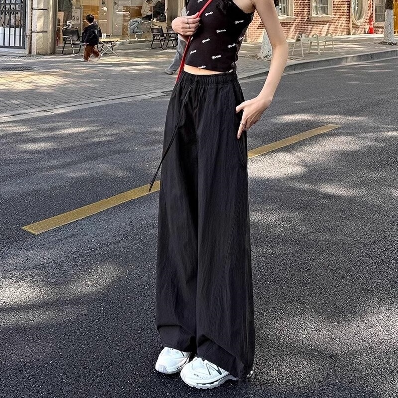 American-Style Hiking Cargo Pants for Women, Spring, Summer, and Autumn, High-Waisted, Loose, Straight-Leg, Petite, Wide-Leg, Outdoor Sports Pants