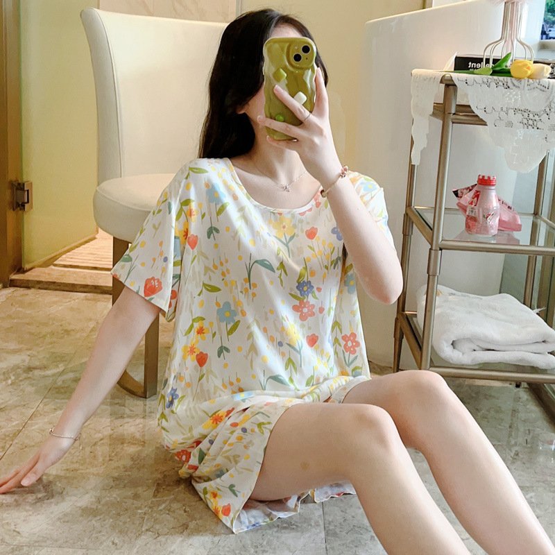 New Arrival Pajamas Women's Summer Thin Cotton Silk Cute Cartoon Printed Korean Style plus size Two-Piece Home Clothes for Summer New Arrival Pajamas Women's Summer Thin Cotton Silk Cute Cartoon Printed Korean Style plus size Two-Piece Home Clothes for Summer