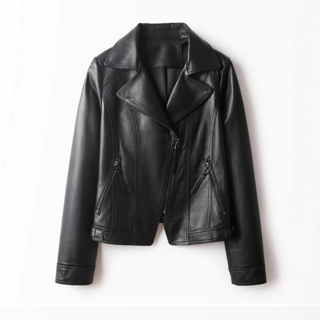 Clearance Sheepskin Leather Jacket for Women, Short Style 2025, Slim Fit Haining Leather Jacket, Genuine Leather Coat for Women, Motorcycle Style Trendy Brand