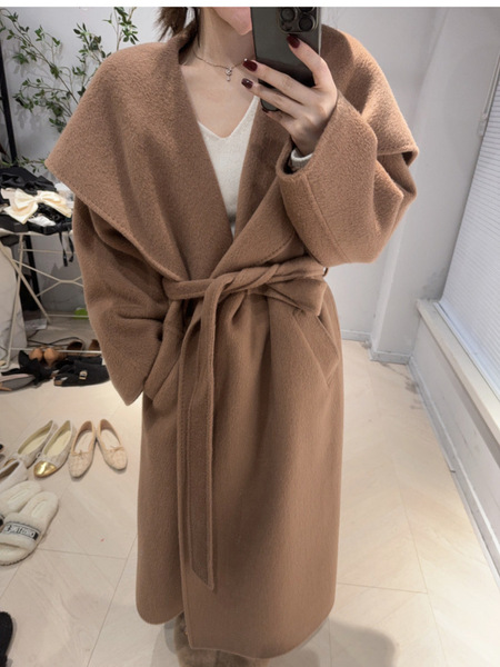 Camel double-sided cashmere demi-season woolen coat