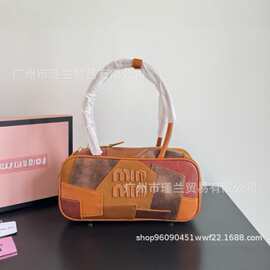 2025新款拼接字母保龄球包女真皮手提包时尚百搭腋下包