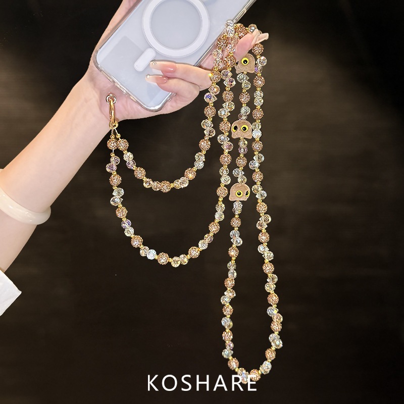 Hermoso Hakimi diámetro flash brazalete cadena de teléfono móvil mujer lujo ligero de alto nivel sensación bolso de cristal colgante colgante anti-caída cadena de mano colgante