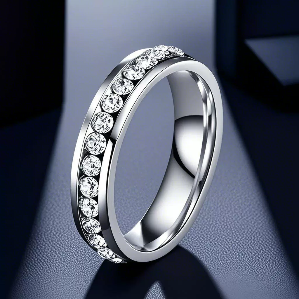 戒指女不掉色钛钢不锈钢饰品素圈ins一圈钻手饰批发欧美跨境点钻