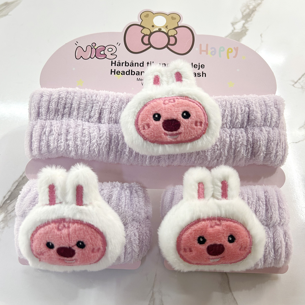 Banda de cabello de moda con tarjeta de papel dulce decoración de animales pequeños de peluche de lavado banda de cabello de dibujos animados correa de muñeca tridimensional