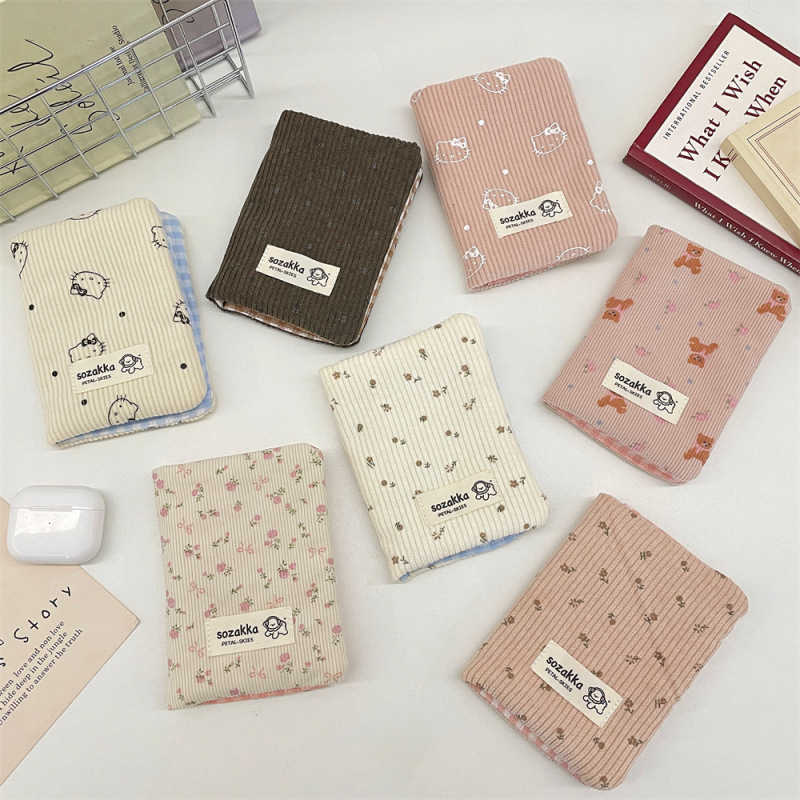 63132 Corduroy Small Floral Card Holder Protective Cover Document Bag Storage Bag Travel Passport Holder Passport Book Organizer
