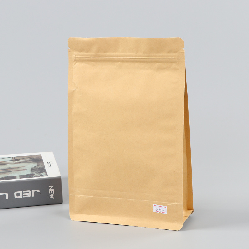 Spot bolsa de papel kraft con ventana transparente bolsa de embalaje de alimentos autosellada autoportante bolsa de té sellada de ocho lados fácil de rasgar