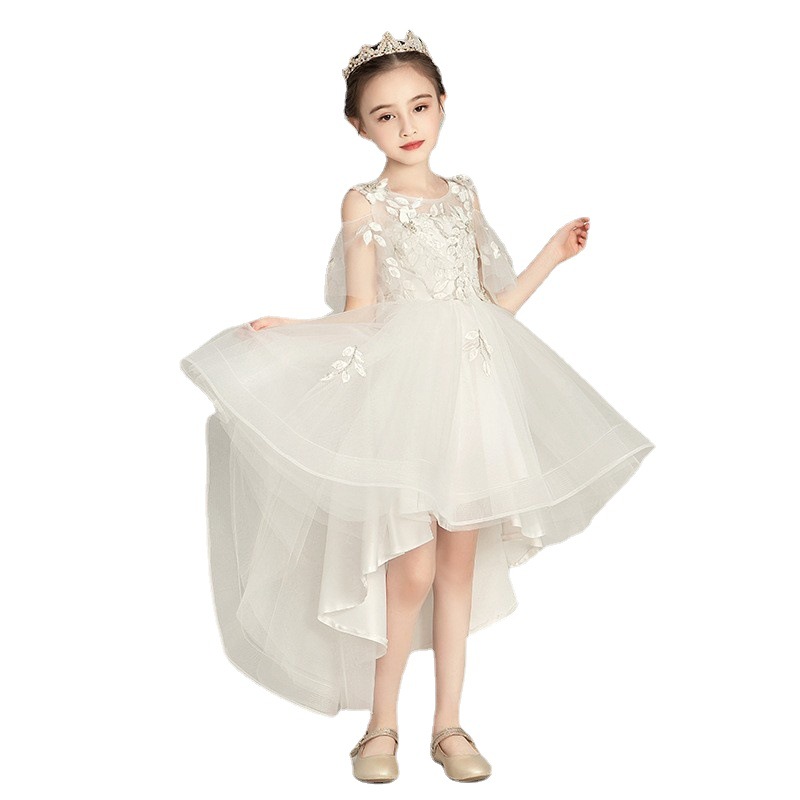 Princess White Tulle Wedding Dress Evening Gown For Girls Children's Hosts Piano Performance Costume【Pre-sale | Ships In 15 Days】_voghion.com