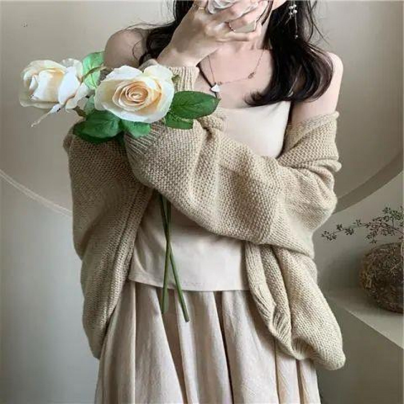 纯欲风套装女春夏2025新款毛衣开衫+挂脖吊带背心+半身长裙三件套|undefined