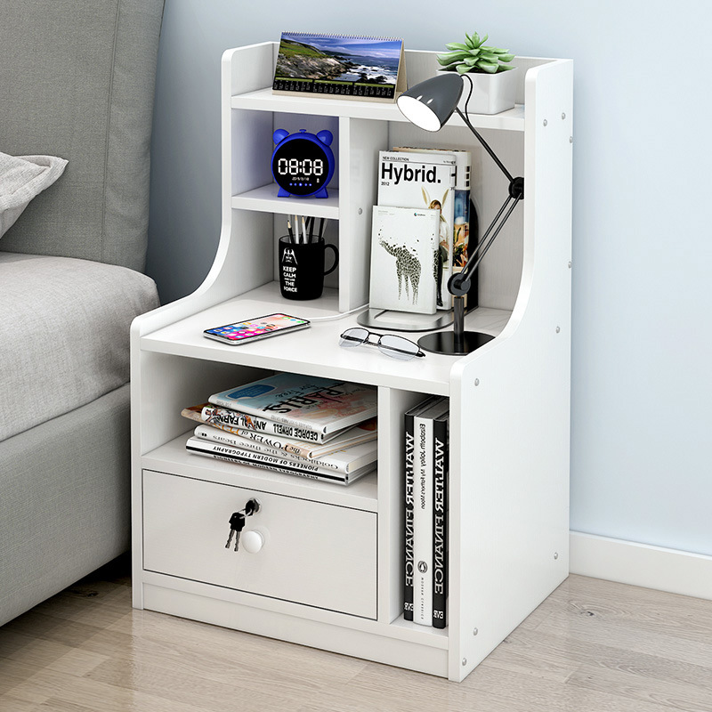 Minimalist modern nightstand simple shelf Nordic INS style bedroom bed side imitation solid wood storage cabinet