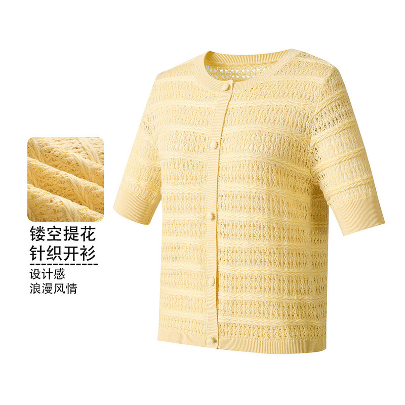 [Contains Wool & Contains Mulberry Silk] 26 Early Spring Artistic Commuter Short-Sleeved Hollow-Out Crochet Round-Neck Women's Knitwear