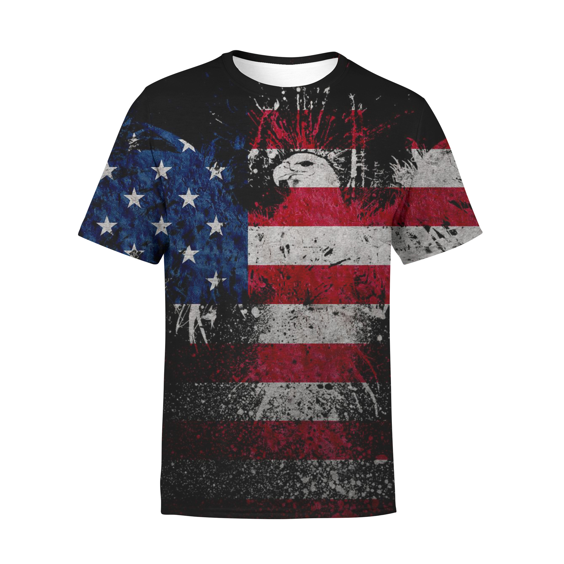 2022 verano nueva manga corta 3D Impresión digital bandera americana hombres y mujeres ropa camiseta suelta