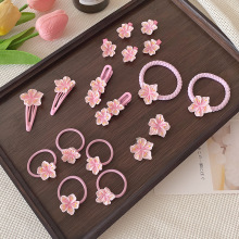 粉色系甜美樱花发夹侧边少女刘海碎发夹女童花朵发圈后脑勺女发饰