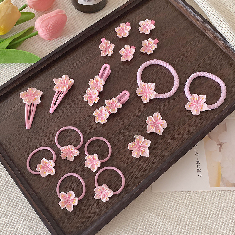 粉色系甜美樱花发夹侧边少女刘海碎发夹女童花朵发圈后脑勺女发饰