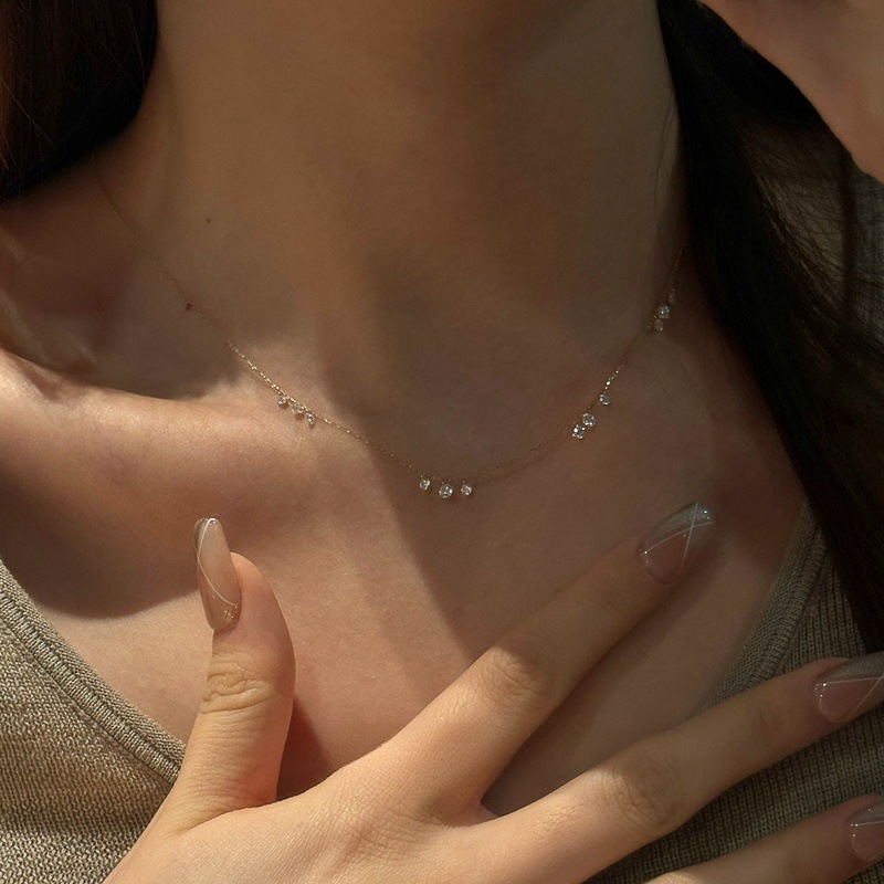 Sterling Silver Delicate Zirconia Fringe Necklace - detail view