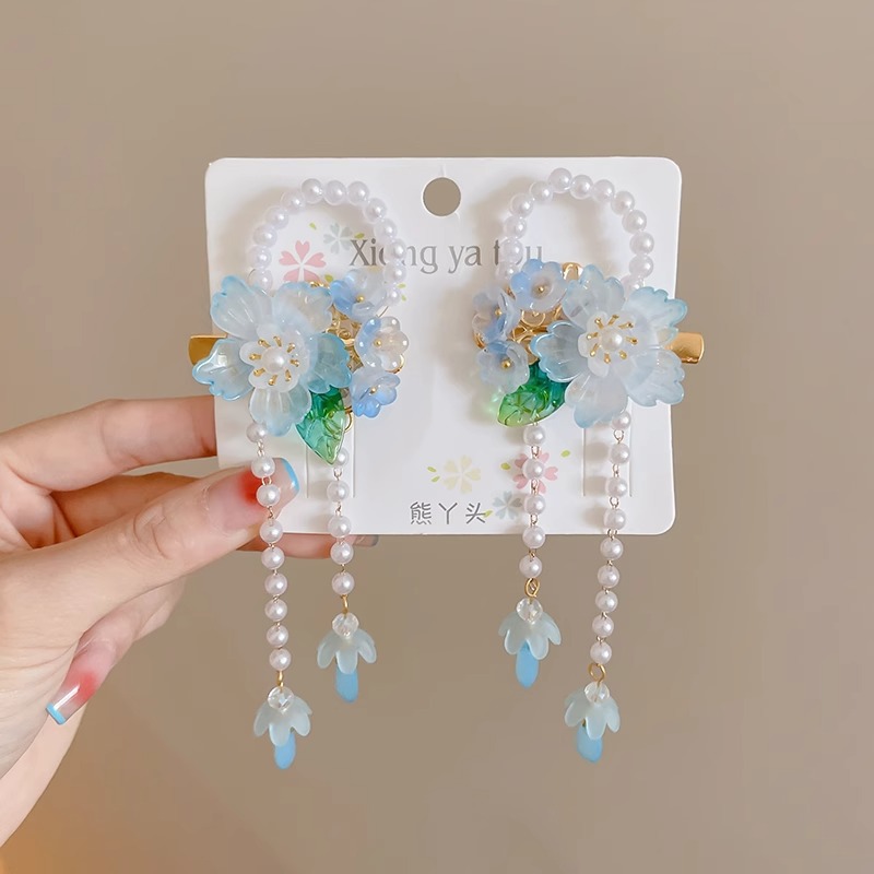 Hanfu tocado de cabello de niñas bordas vestidos antiguos para el cabello de niñas tarjetas de cabello de niñas vestidos antiguos accesorios princesas niñas clips para el cabello