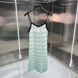 欧美外贸CASA 新款Polo领徽章刺绣编织波浪拼色针织吊带连衣裙女