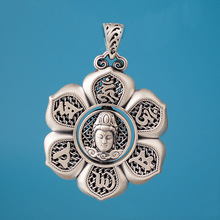 新品复古s925花丝观音六字真言转动吊坠男女国潮纯银转运毛衣坠