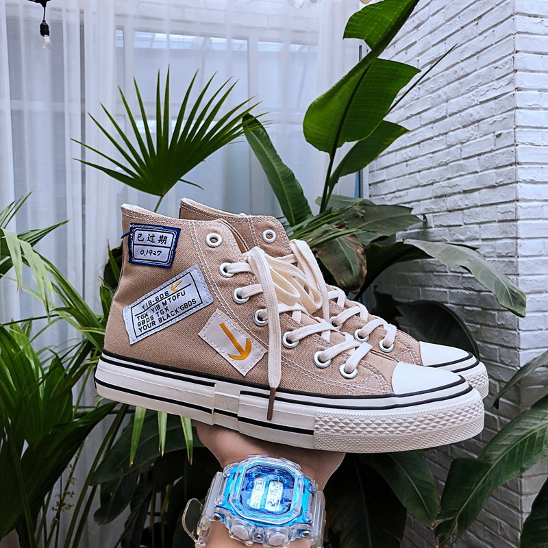 Autumn Vulcanized Casual Men's Color-Block Canvas Student Round-Toe High-Top Flat Youth Trendy Men's Shoes 223