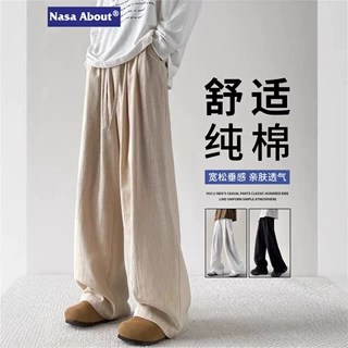 NASA棉麻裤子男春秋季2026新款宽松直筒纯棉卫裤男生亚麻休闲长裤